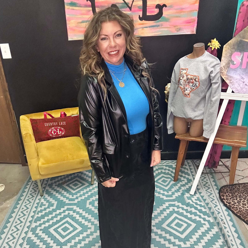 Black Faux Leather Blazer / Small