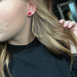 Red Square Stud Genuine Earring