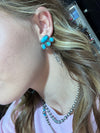 4 Stone Turquoise Half Cluster Sterling Post Genuine Earring