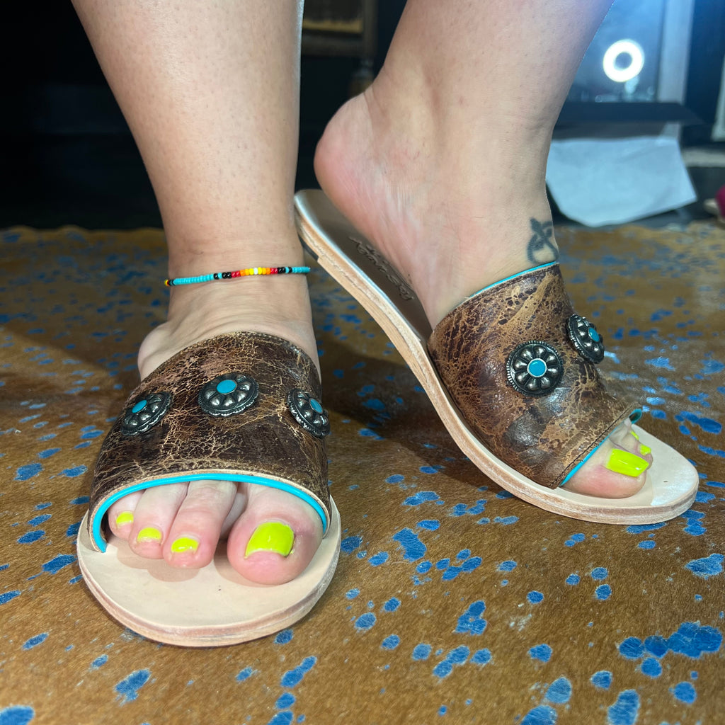 Chocolate Leather Concho with Turquoise Agave Sky Sandal