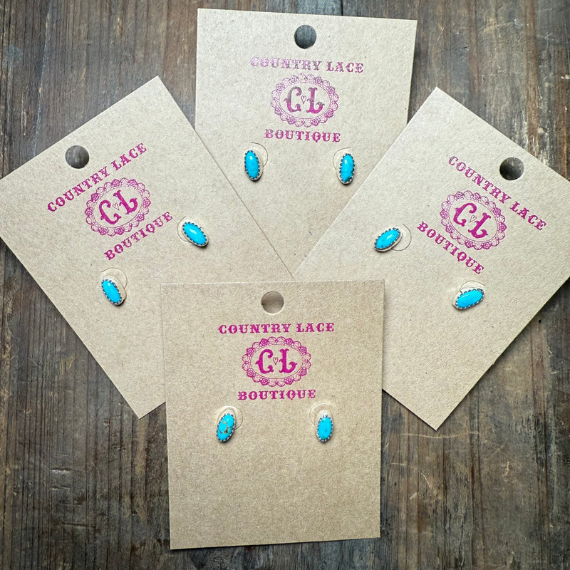 Dainty Oval Turquoise Stud Post Sterling Silver Earring
