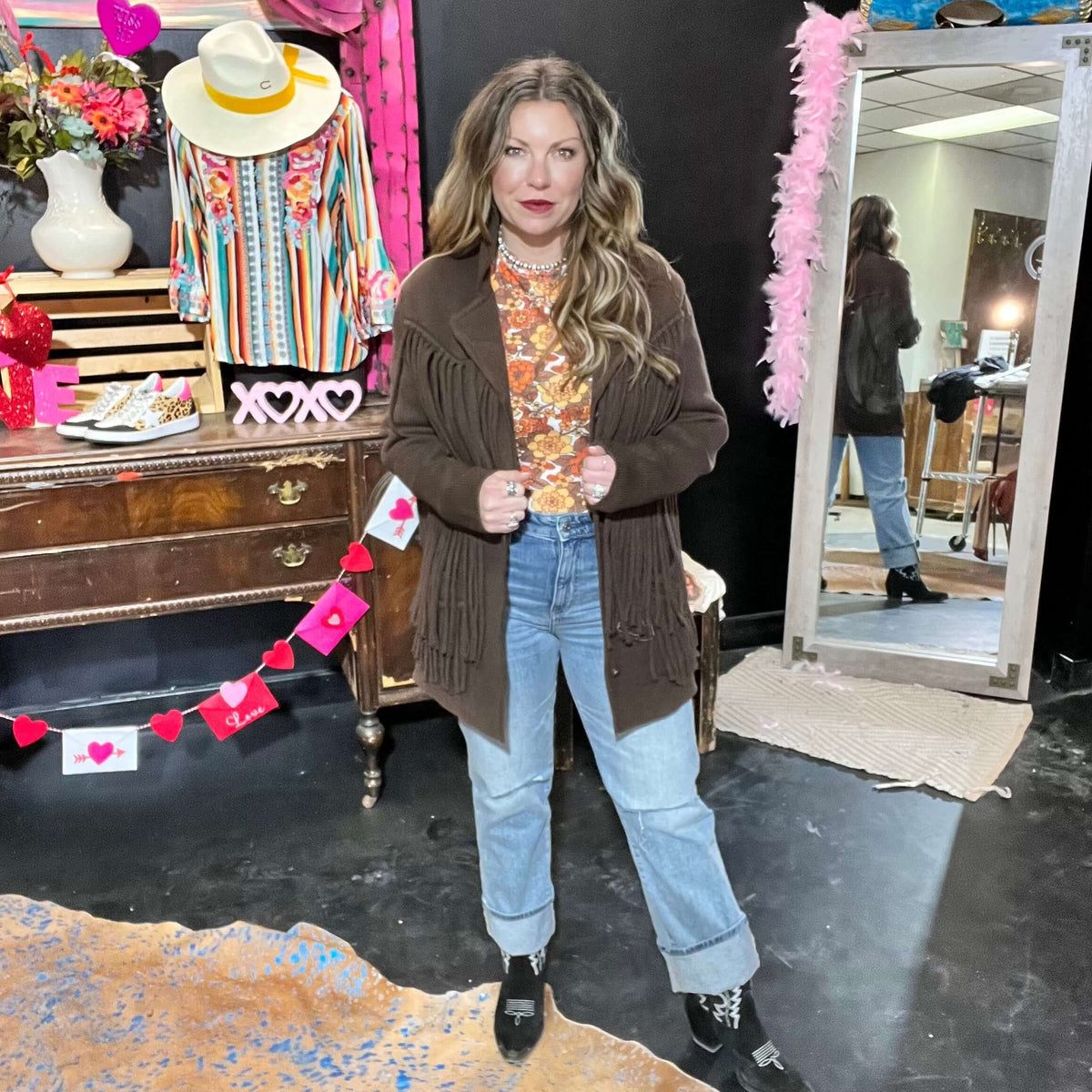 Brown Fringe Tasha Polizzi Thick Coat / Medium