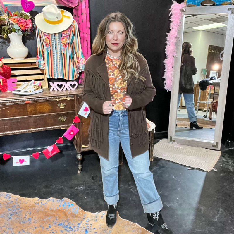 Brown Fringe Tasha Polizzi Thick Coat / Medium