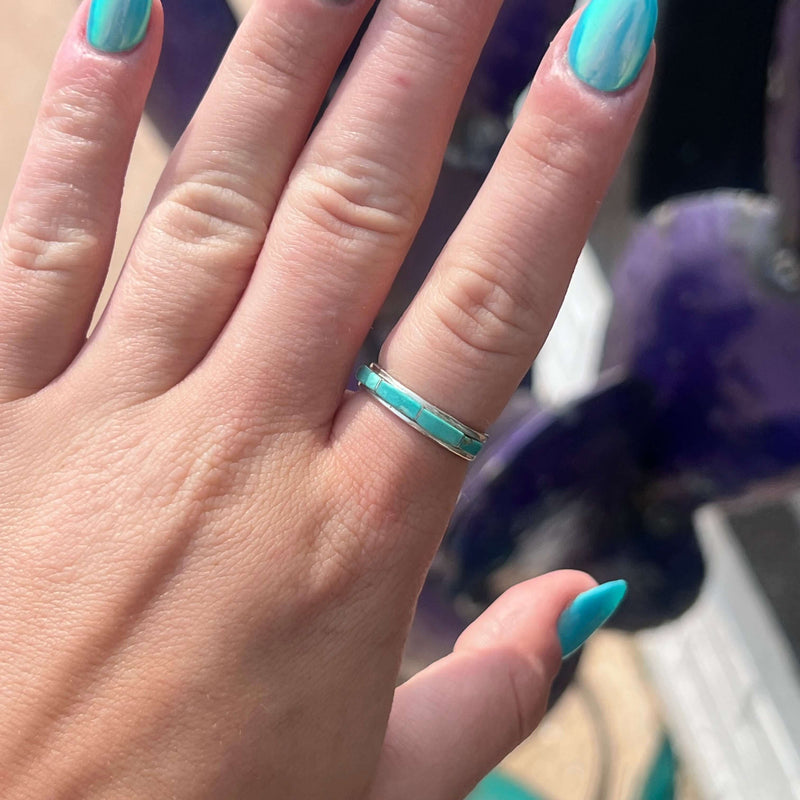 Dainty Single Row Turquoise Inlay Genuine Ring