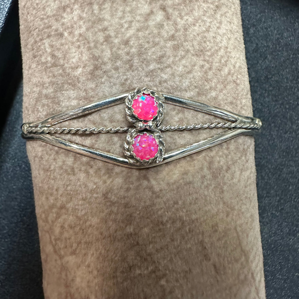 2 Stone Hot Pink Opal Cuff Genuine Bracelet