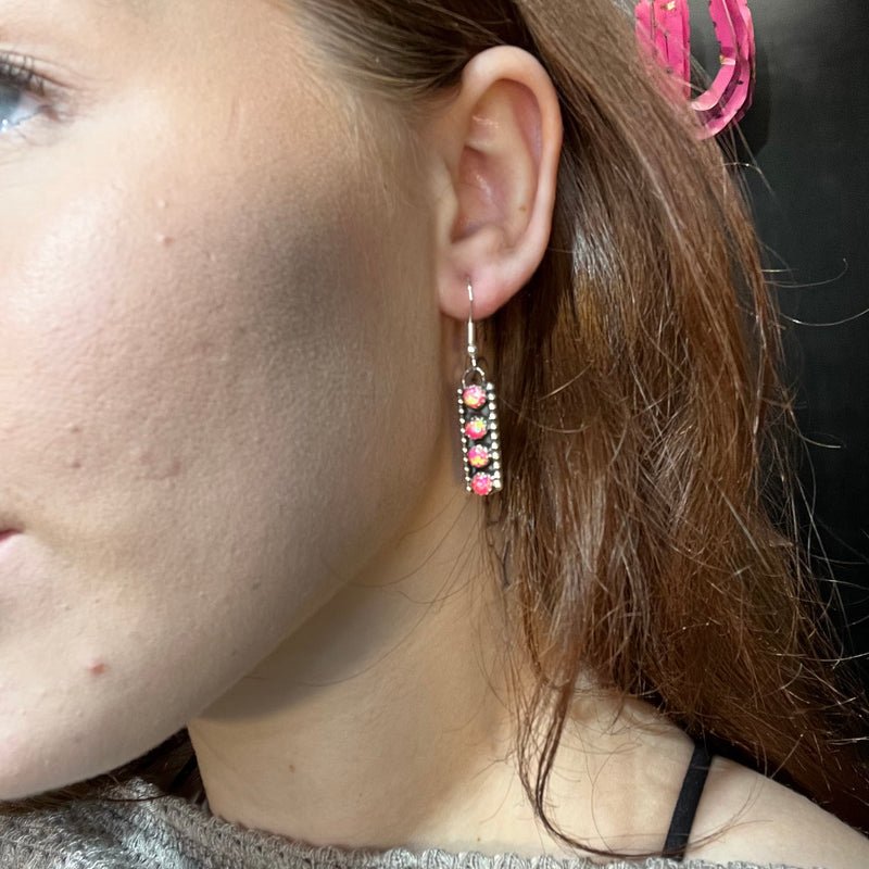 4 Hot Pink Opal Dangle Genuine Earring