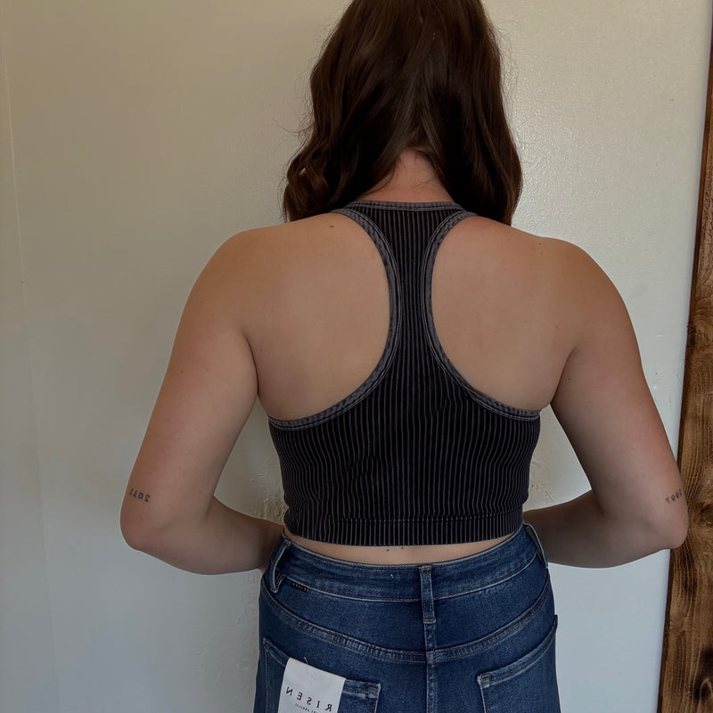 Black Charcoal Ribbed Bra/ Crop Tank Top