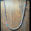 20 inch Patterned Navajo Pearl w/ Hot Pink, Blue, and White Opal Sterling Silver Necklace