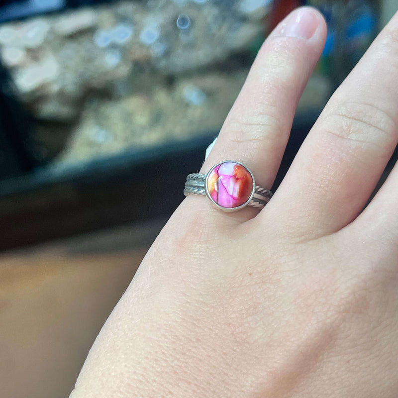 Pink Dahlia with Braided Band Genuine Ring