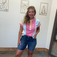 Pastel Inside Out Half Button Shortsleeve Top