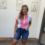Pastel Inside Out Half Button Shortsleeve Top