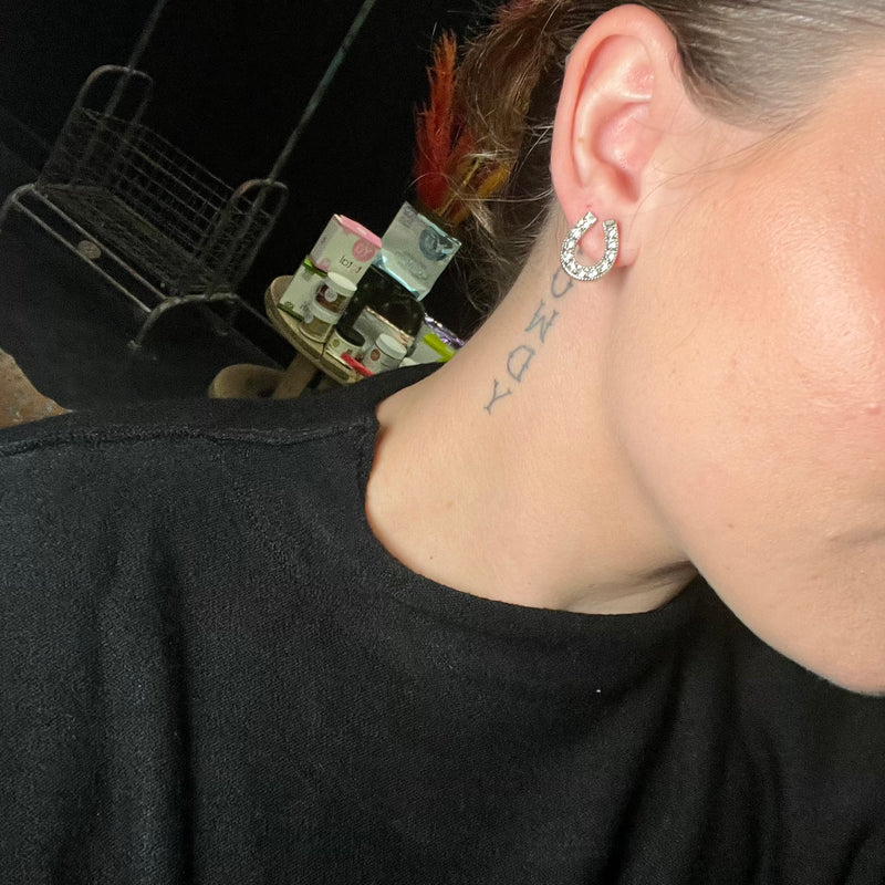 Sparkly Silver Horse Shoe Post Fashion Earrings