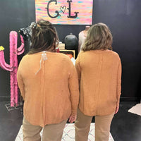 Pumpkin Orange Wide Neck Thermal Knit Longsleeve Top / Medium