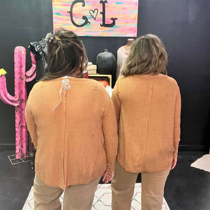 Pumpkin Orange Wide Neck Thermal Knit Longsleeve Top / Medium