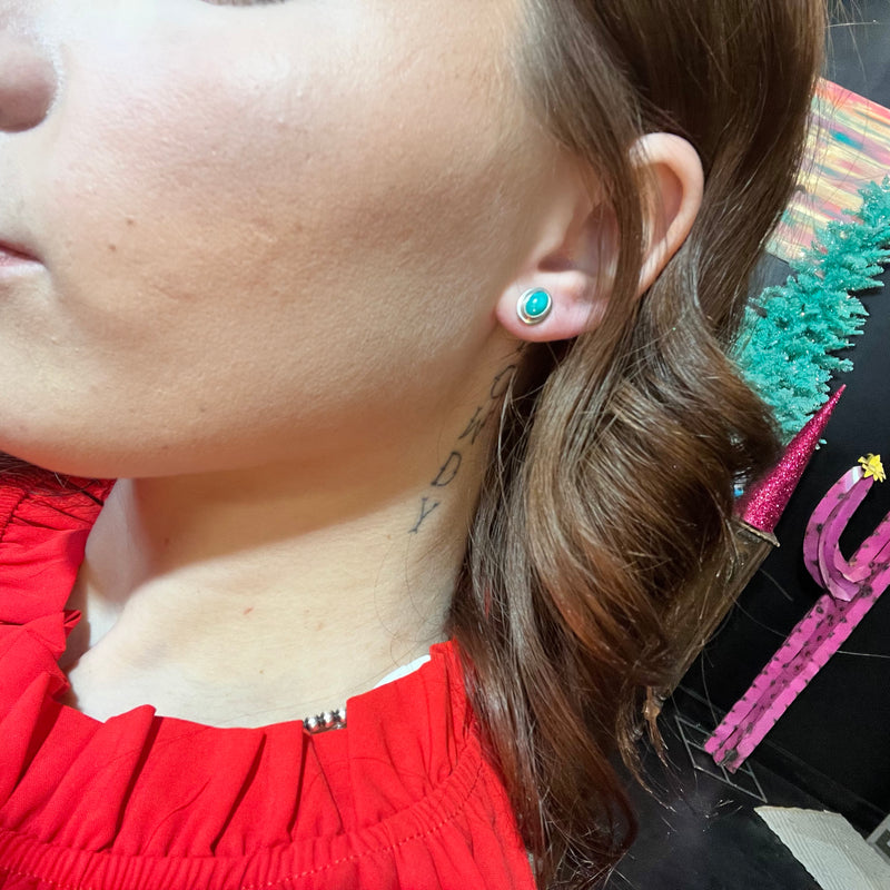 Oval Little Turquoise Stud Genuine Earring