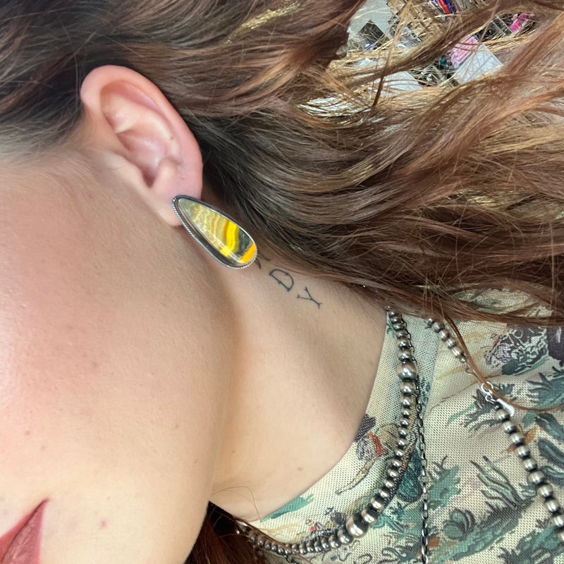 Bumble Bee Tear Drop with Rope Detail Post Genuine Earring