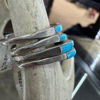 Blue Raised Turquoise 4 Inlay Sterling Silver  Stacker Ring