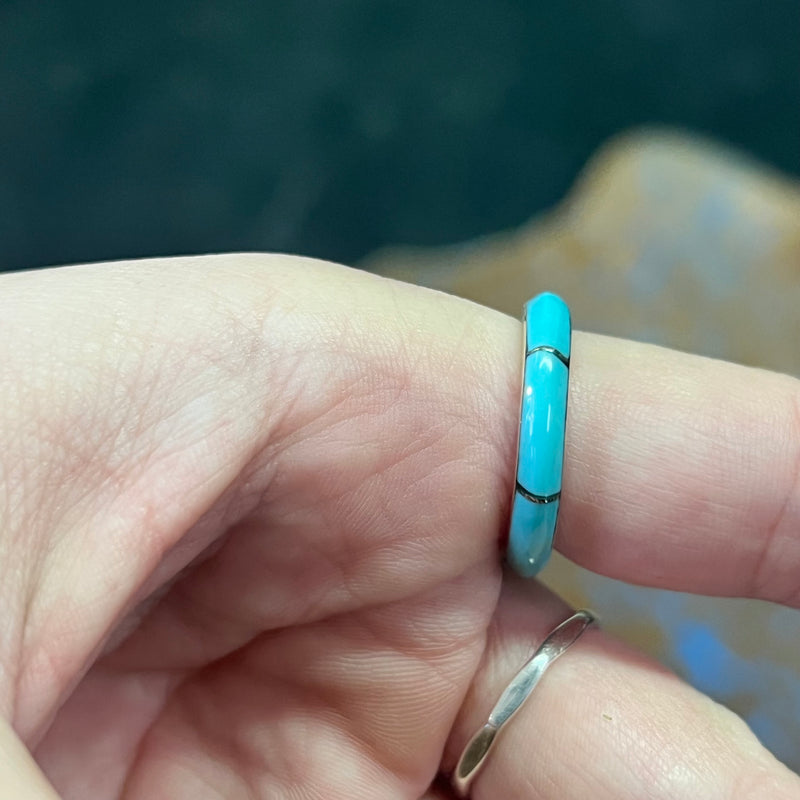 Full Turquoise Inlay Stacking Genuine Ring Size 7