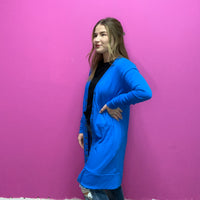 Blue Snap Down w/ Pockets Long Sleeve Soft Cardigan
