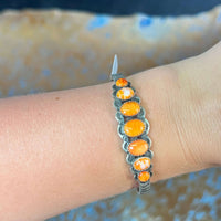 Authentic Orange Spiny with Detailed Cuff Sterling Silver Bracelet