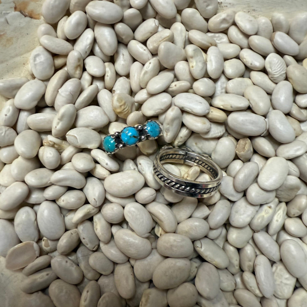 3 Stone Turquoise Detail Band Genuine Ring