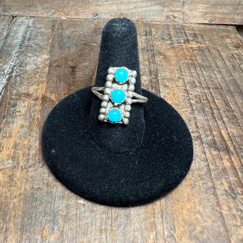 3 Stone Turquoise Vertical Genuine Sterling Silver Ring size 6