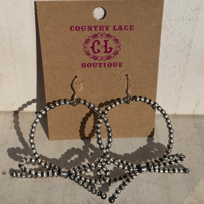 3mm Bow Navajo Pearl Round Dangle French Hook Sterling Silver Earring - Country Lace Boutique