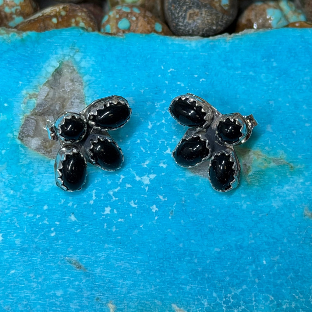 4 Stone Black Onyx Post Sterling Silver Earring - Country Lace Boutique