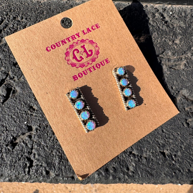 4 Stone Light Blue Opal Post Stud Sterling Silver Earring - Country Lace Boutique