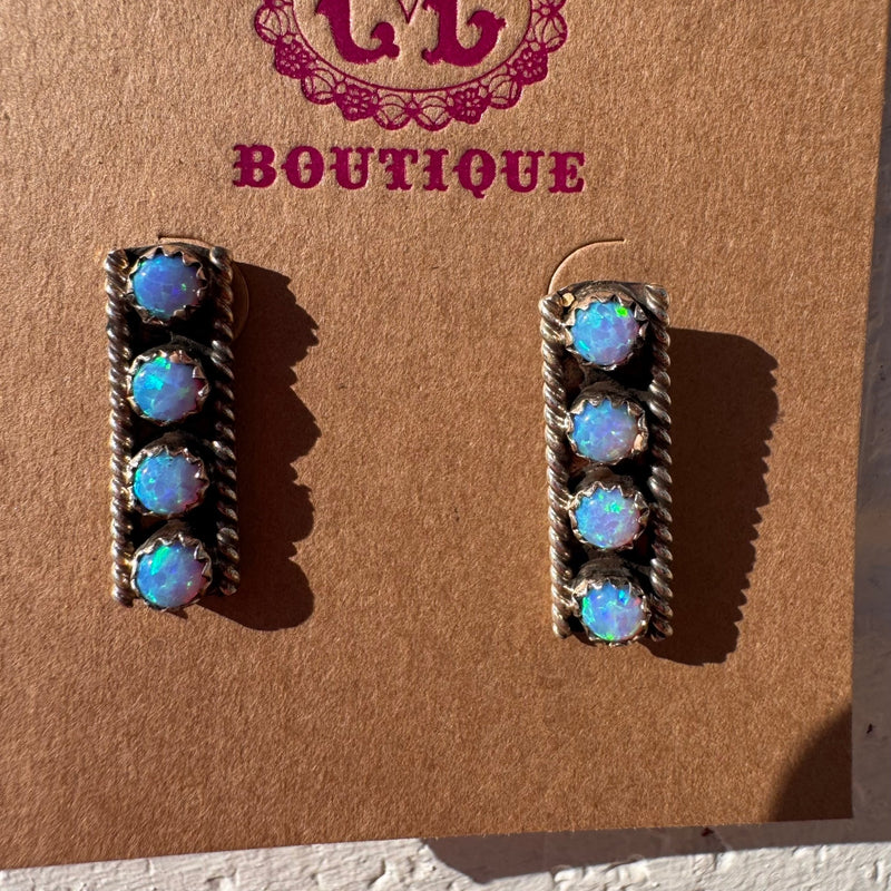4 Stone Light Blue Opal Post Stud Sterling Silver Earring - Country Lace Boutique