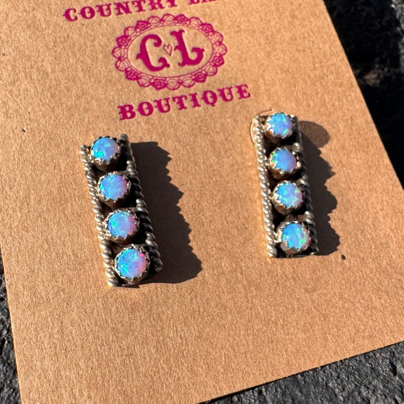 4 Stone Light Blue Opal Post Stud Sterling Silver Earring - Country Lace Boutique