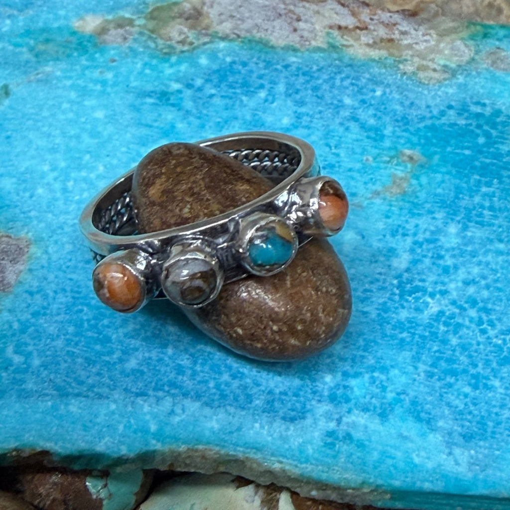 4 Stone Orange Krush Detail Band Sterling Silver Ring - Country Lace Boutique
