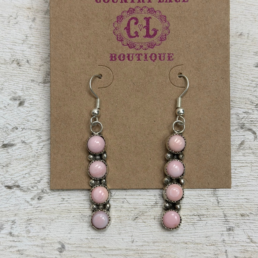4 Stone Pink Conch French Hook Sterling Silver Earring - Country Lace Boutique