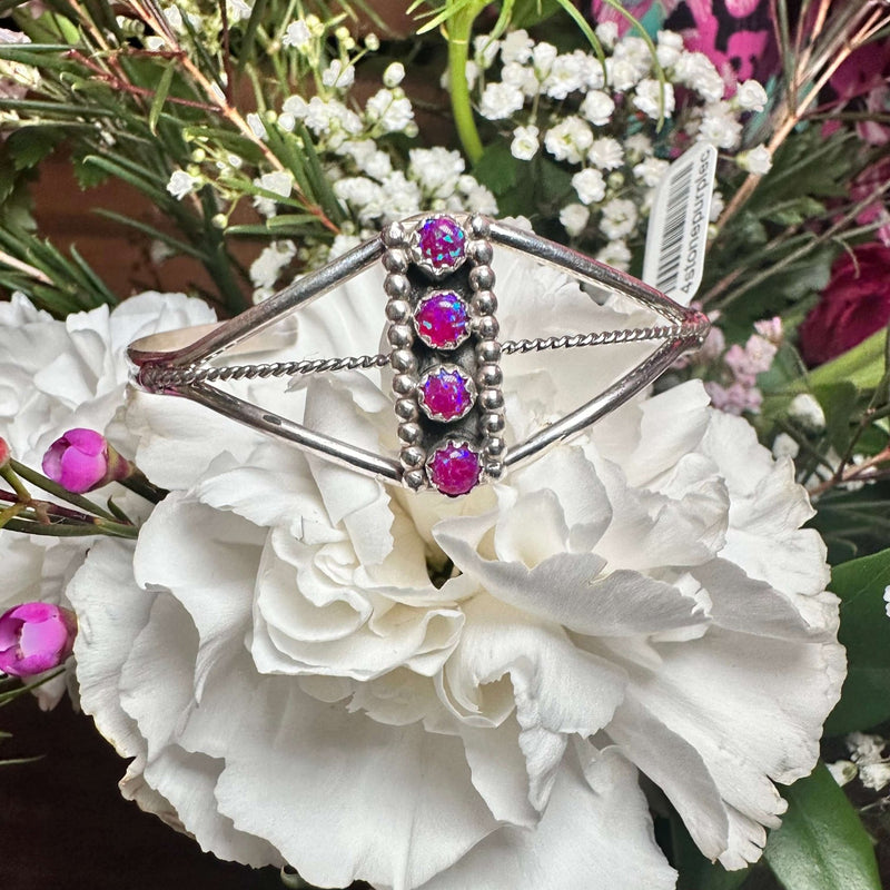 4 Stone Purple Opal Vertical Cuff Sterling Silver Bracelet - Country Lace Boutique