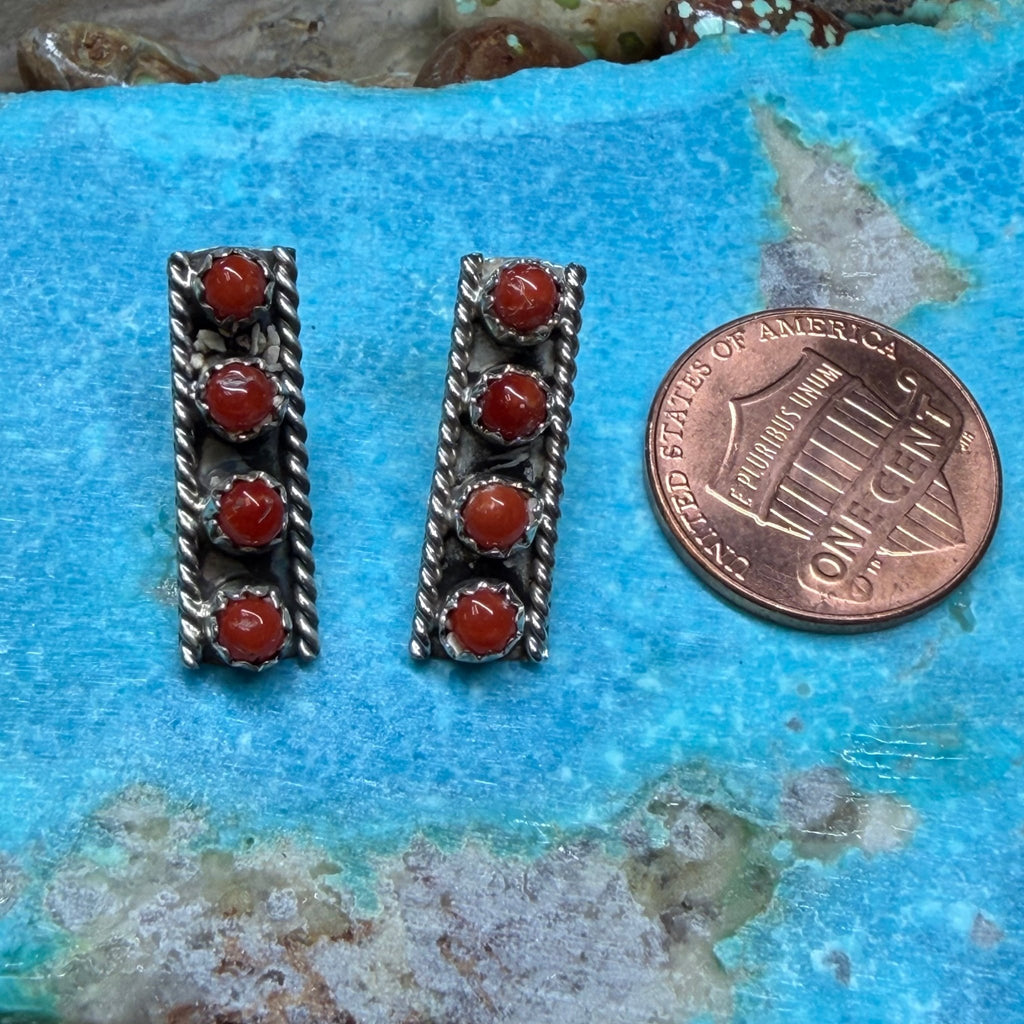 4 Stone Red Coral Drop Down Post Sterling Silver Earring - Country Lace Boutique