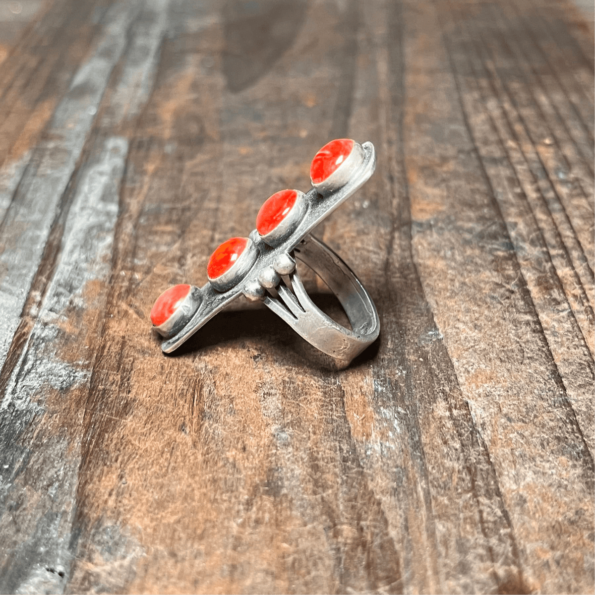 4 Stone Red Spiny Sterling Silver Ring size 7.5 - Country Lace Boutique