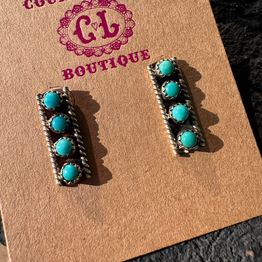 4 Stone Turquoise Post Stud Sterling Silver Earring - Country Lace Boutique