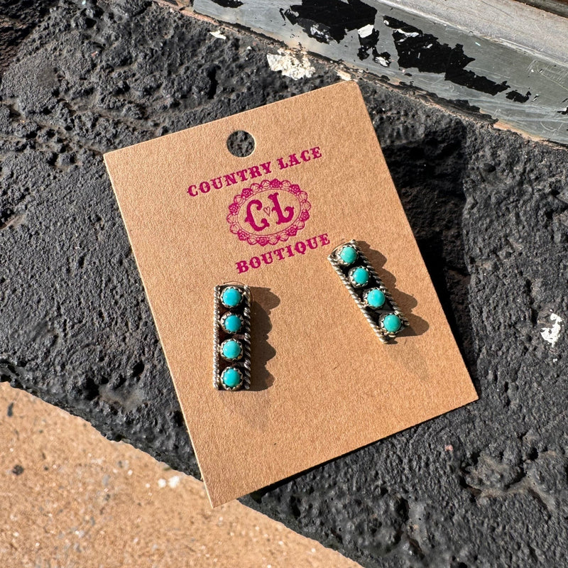 4 Stone Turquoise Post Stud Sterling Silver Earring - Country Lace Boutique