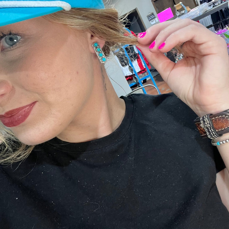 4 Stone Turquoise Post Stud Sterling Silver Earring - Country Lace Boutique