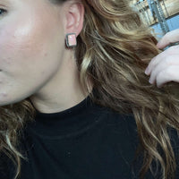 Pink Conch Rectangle Braided Stud Sterling Silver Earring