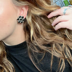 Black Onyx Cluster Post Genuine Earring