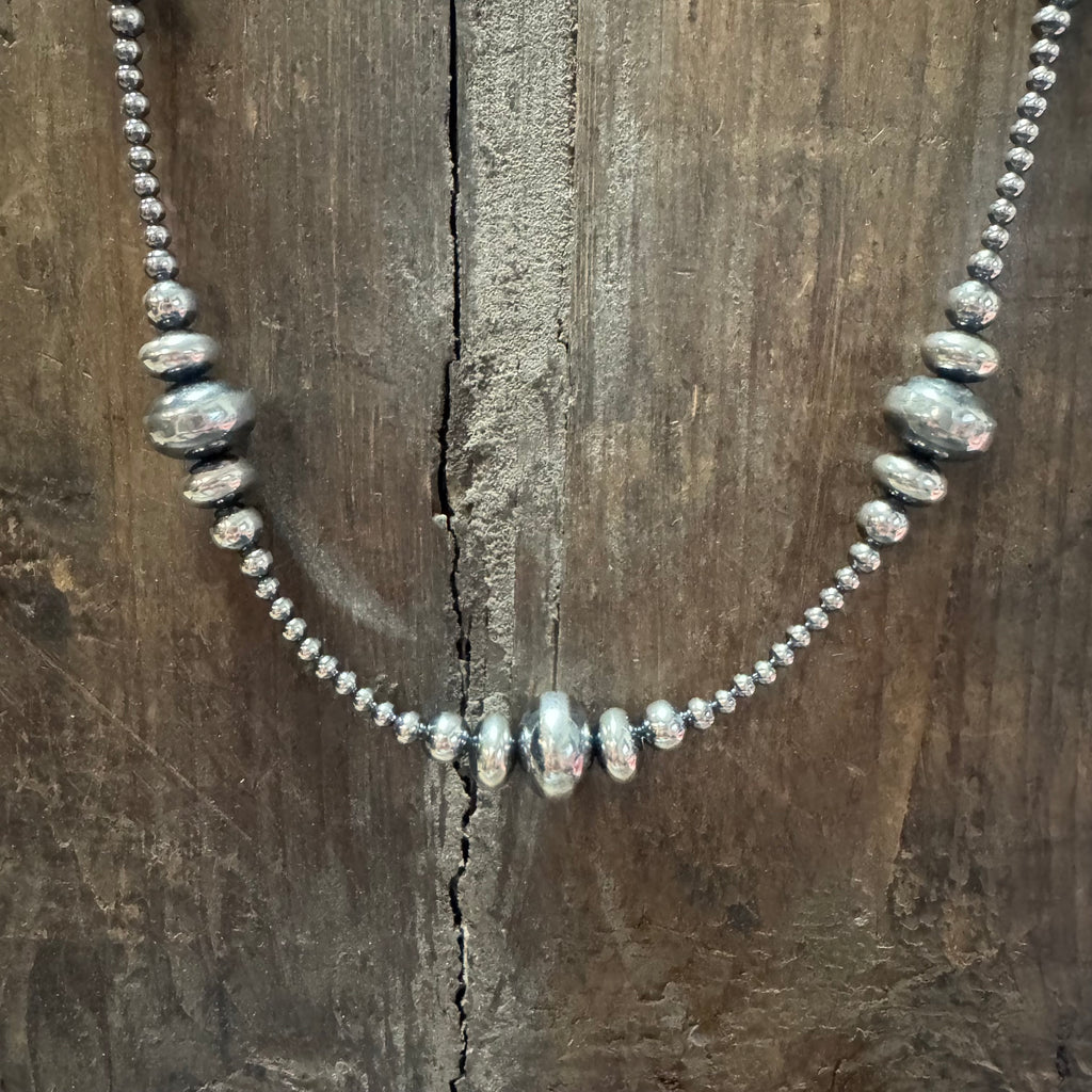36 inch 3-14mm Rondelle Navajo Pearl Sterling Silver Necklace