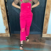 Hot Pink Risen Overalls Crop Jeans / Small