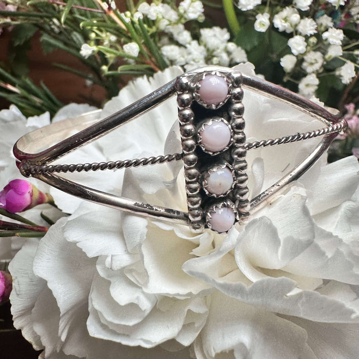 4 Stone Pink Conch Vertical Cuff Sterling Silver Bracelet