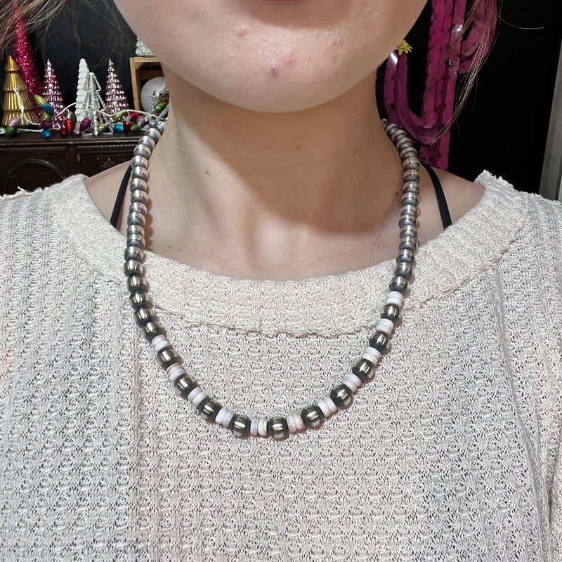 20 inch Pink Conch and 8mm Navajo Pearl Statement Necklace