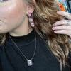 3 Stone Pink Dahlia Post Genuine Earring