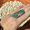 Orange and Turquoise Oval Cluster Genuine Ring