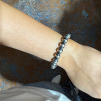 10mm Navajo Pearl Stretchy Sterling Silver Bracelet