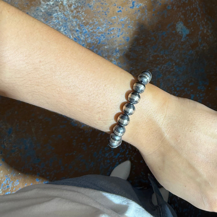 10mm Navajo Pearl Stretchy Sterling Silver Bracelet
