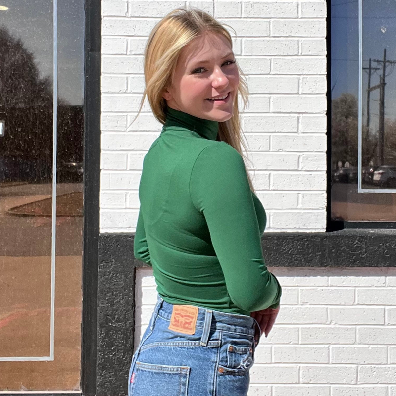 Dark Green Mock Turtle Neck Bodysuit Top